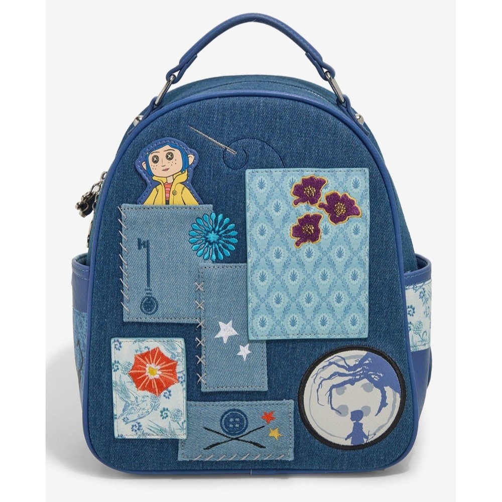 Loungefly Coraline Denim Backpack & Wallet Set Cosplay Patchwork Bag - Picture 7 of 10